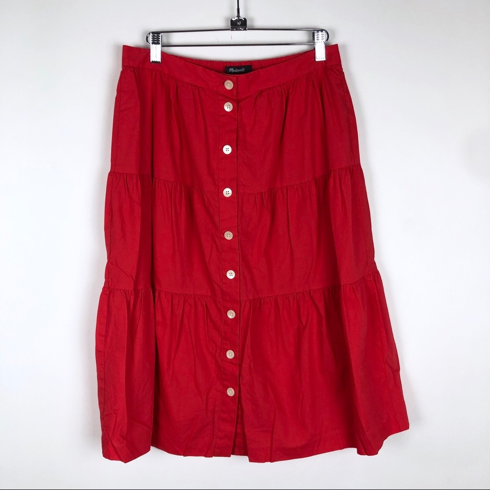 Madewell Bistro Tiered Button Front Midi Skirt